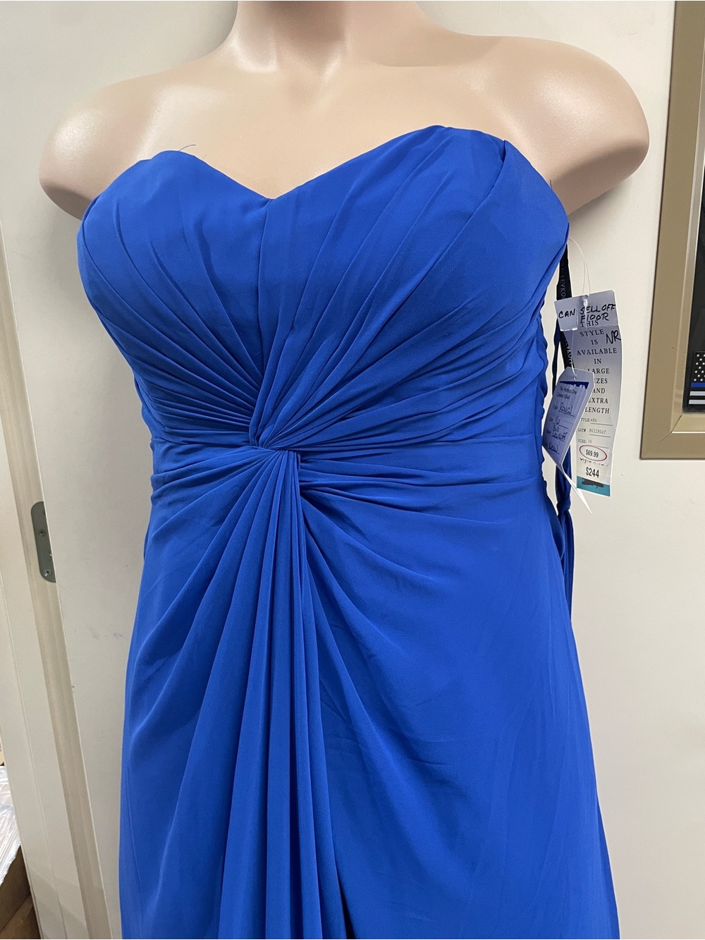 Bill Levkoff Strapless Royal Blue Knot-Front Evening Gown
